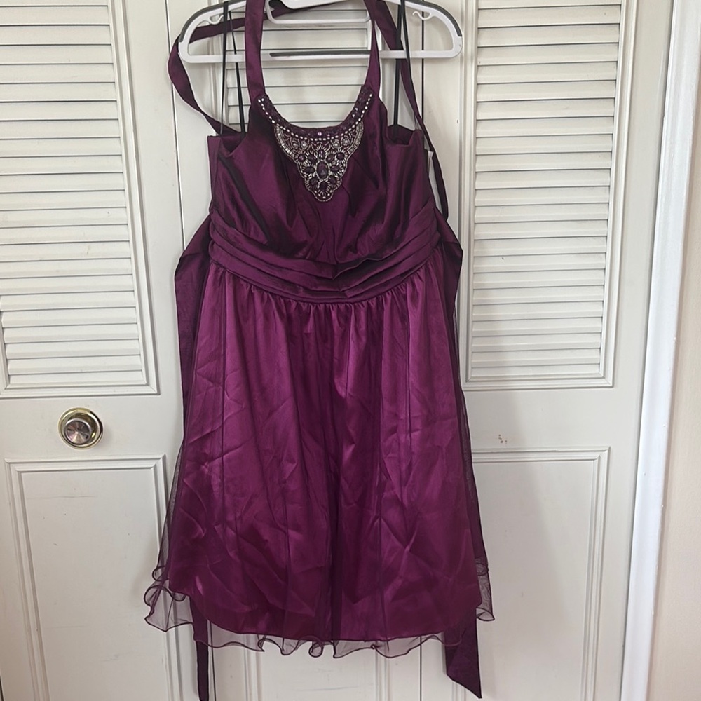 David's Bridal Purple Halter Tiered Prom Dress